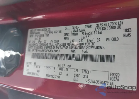 2015 Ford F-150 Xlt z USA, uszkodzony, nr VIN 1FTEW1EF0FKE47853